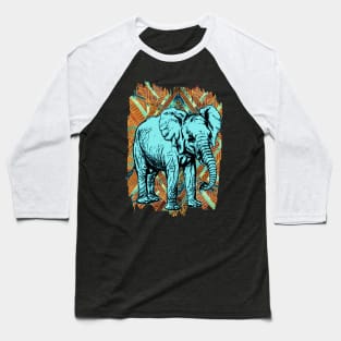 Elephant on African Pattern Baseball T-Shirt